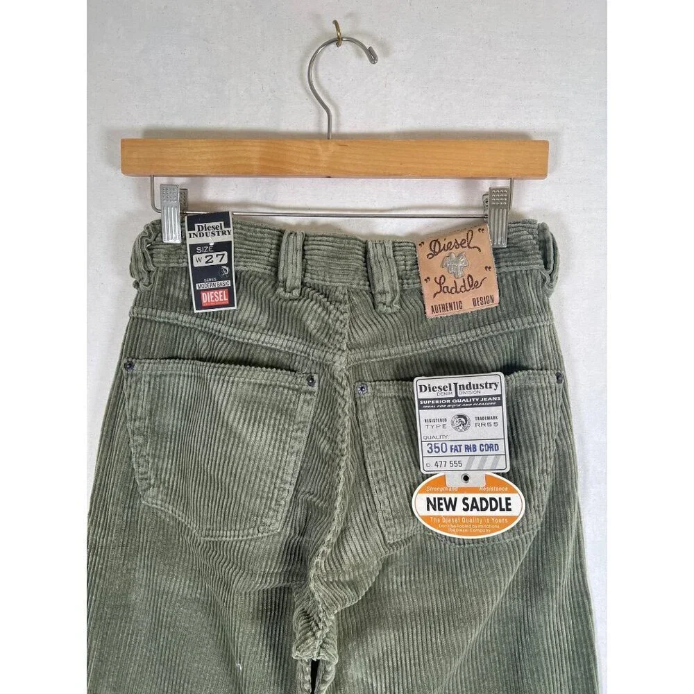 RARE 90s DIESEL New Saddle Mens Size 27W Olive Fat Cord Jean NOS with Tags Italy